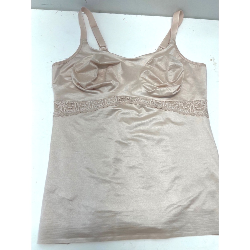 Nude Lace Trim Shapewear Camisole Adjustable Straps Silicone Grip Hem Tan